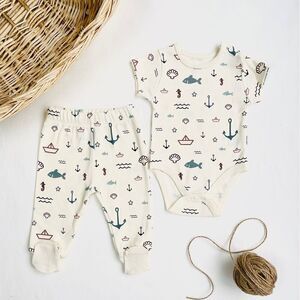 100% Organic Cotton Baby Bodysuit and Pants Set Nautical print